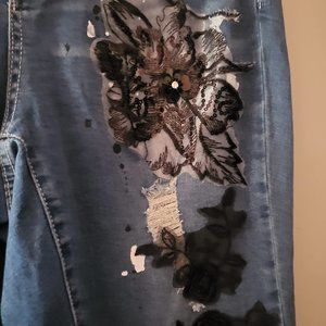 Venus embellished black floral jeans